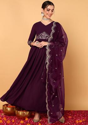 Purple Embroidery Georgette Kurta Set