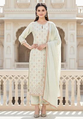 Cream Woven Silk Blend Kurta Set
