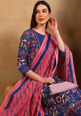 Blue Printed Rayon Kurta Set