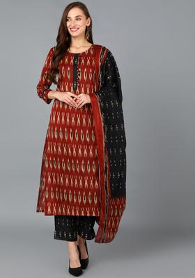 Red Printed Rayon Kurta Set