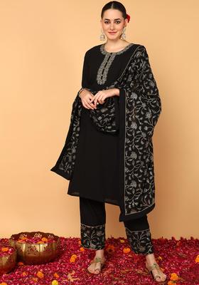 Black Embroidery Georgette Kurta Set