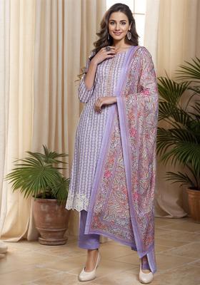 Lavender Printed Rayon Kurta Set