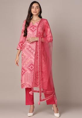 Pink Printed Rayon Kurta Set