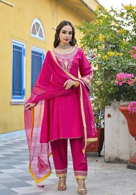 Pink Embroidery Silk Kurta Set