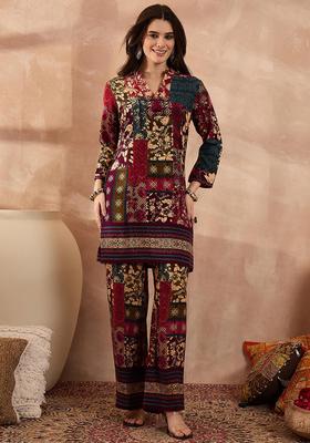 Multicolor Floral Print Viscose Kurta Set