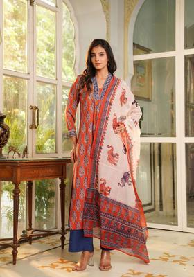 Orange Floral Print Rayon Palazzo Set