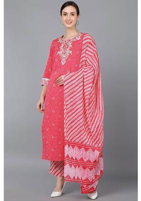 Pink Embroidery Cotton Kurta Set