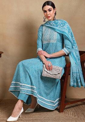 Blue Embroidery Rayon Kurta Set