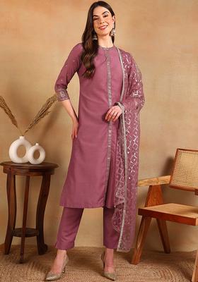 Pink Embroidery Silk Salwar Suit Set
