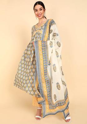 Multicolor Floral Print Cotton Kurta Set