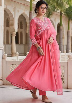 Pink Embroidery Silk Kurta Set