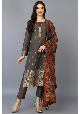 Grey Woven Silk Kurta Set