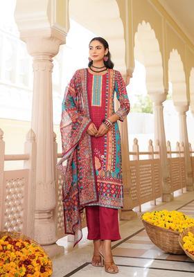 Pink Printed Rayon Kurta Set