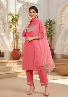 Pink Embroidery Silk Kurta Set