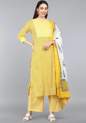 Yellow Printed Cotton Palazzo Set