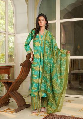 Green Printed Rayon Palazzo Set
