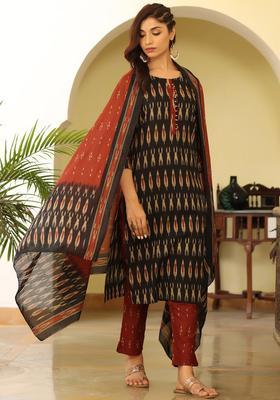 Dark Brown Printed Rayon Kurta Set