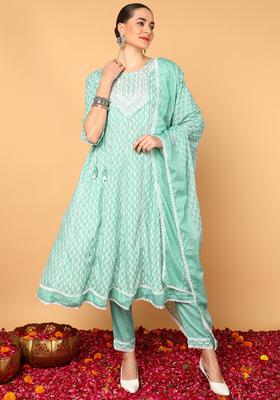 Green Printed Viscose Kurta Set
