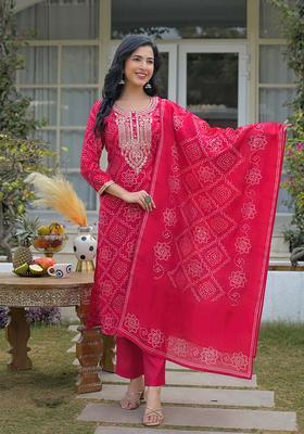 Red Embroidery Silk Kurta Set