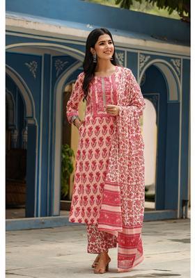 Peach Floral Print Rayon Kurta Set
