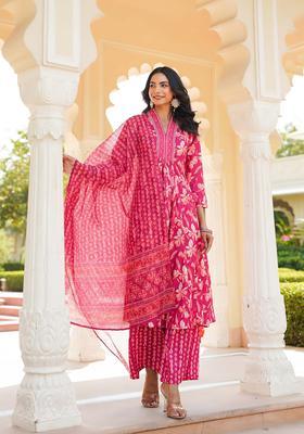 Pink Floral Print Rayon Palazzo Set