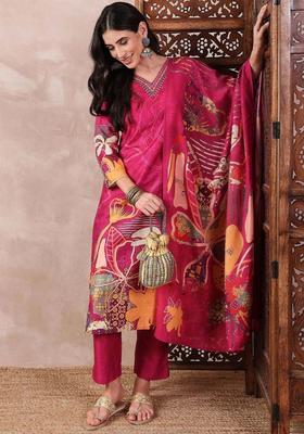 Pink Floral Print Rayon Kurta Set