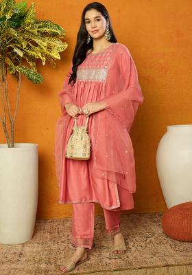 Pink Embroidery Silk Kurta Set