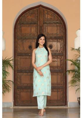 Green Printed Chanderi Kurta Set