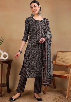 Black Embroidery Rayon Kurta Set