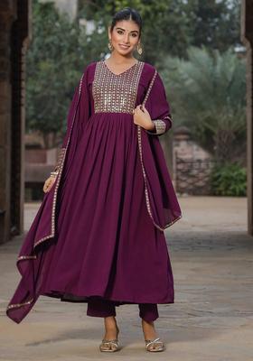 Purple Embroidery Georgette Kurta Set
