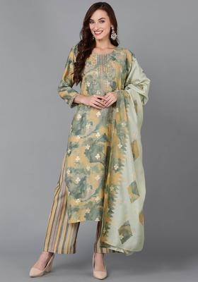 Yellow Abstract Print Silk Palazzo Set