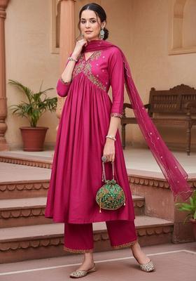 Pink Embroidery Blended Anarkali Set