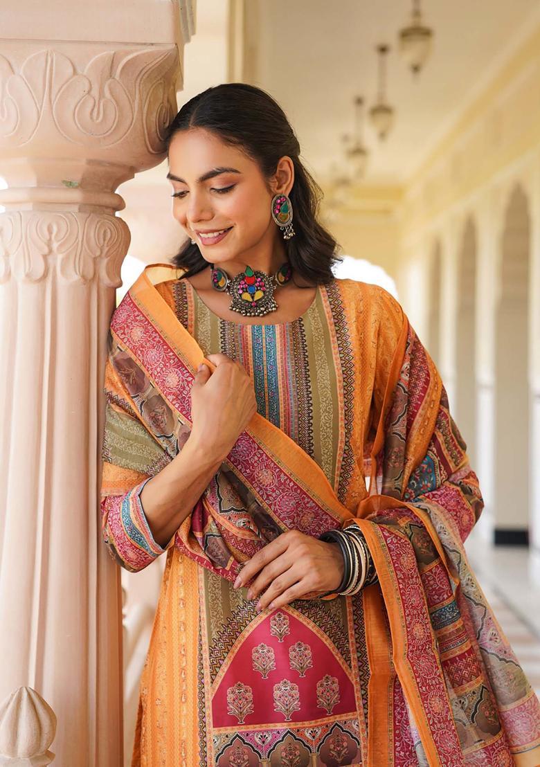 Yellow Printed Rayon Kurta Set - Indya