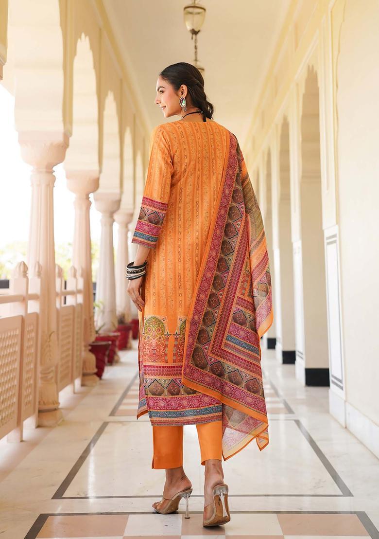 Yellow Printed Rayon Kurta Set - Indya