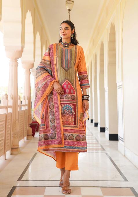 Yellow Printed Rayon Kurta Set — view on Indya