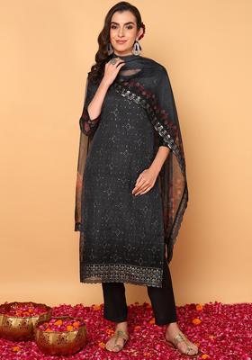 Black Embroidery Organza Kurta Set
