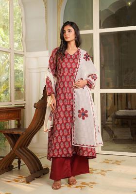 Maroon Floral Print Rayon Palazzo Set