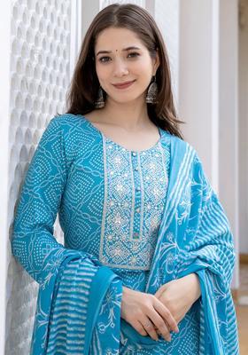 Blue Embroidery Rayon Kurta Set