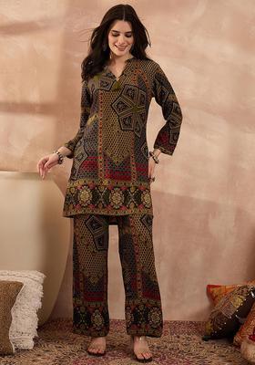 Green Printed Viscose Kurta Set