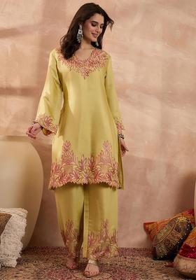 Yellow Embroidery Silk Kurta Set