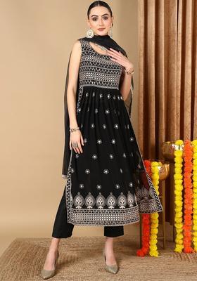 Black Embroidery Georgette Kurta Set