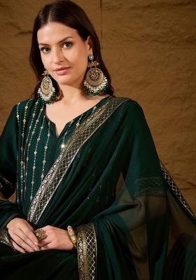 Green Embroidery Silk Anarkali Set