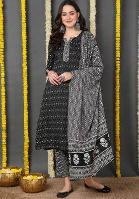 Black Printed Rayon Kurta Set