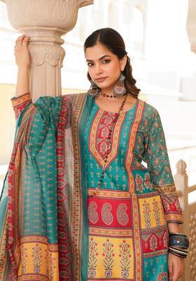 Blue Printed Rayon Kurta Set