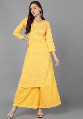 Yellow Printed Polyester Palazzo Set