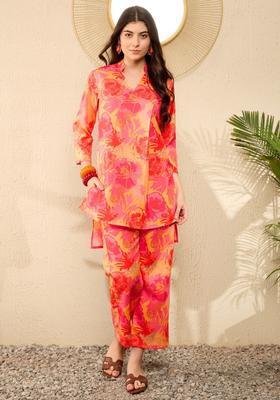 Multicolor Floral Print Blended Co-Ord Set
