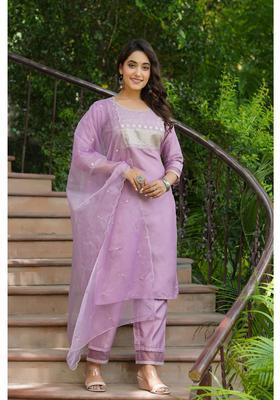 Lavender Embroidery Silk Kurta Set