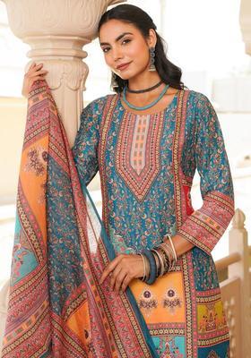 Blue Printed Rayon Kurta Set