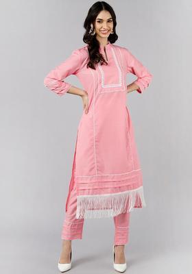Pink Solid Silk Kurta Set