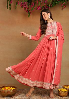 Pink Embroidery Georgette Kurta Set
